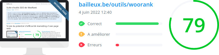 Score du potentiel d'efficacité marketing de cette page web Score Woorank de la page
