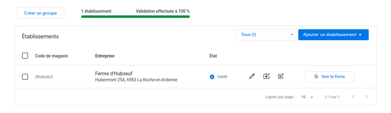 Gestionnaire de fiches d'établissement Google : validation de la Ferme d'Huboeuf Validation de la fiche d’établissement Google