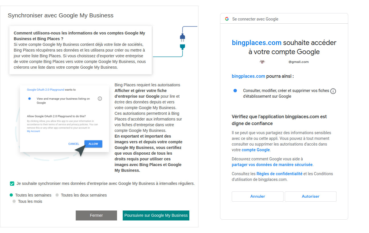 Synchronisation des données de Bing Places for Business avec celles de la fiche d'établissement Google Procédure de synchronisation des données sur bingplaces.com