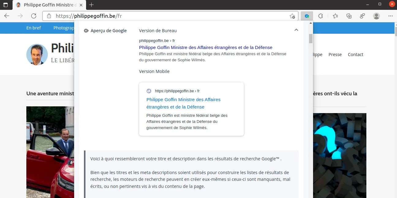 Affichage du titre et d'une description d'une page web dans les résultats de recherche Google (mobile et bureau)