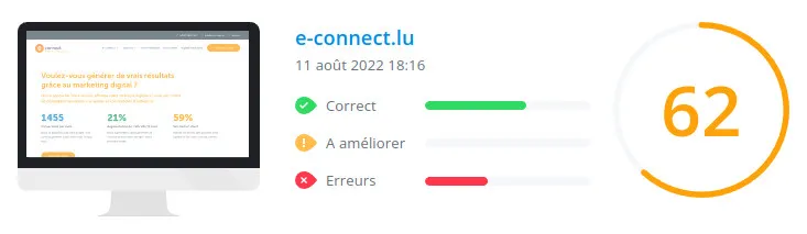 e-connect.lu : score WooRank de la page d'accueil du site en date du 11 août 2022