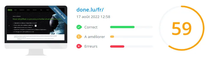 done.lu : score Woorank de la page d'accueil du site en date du 17 août 2022