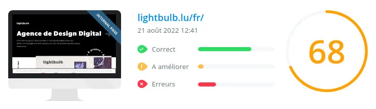 lightbulb.lu : score Woorank de la page d'accueil du site en date du 21 août 2022