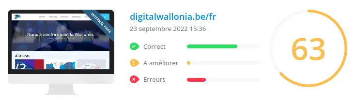 digitalwallonia.be : score WooRank de la page d'accueil du site web en date du 23 septembre 2022