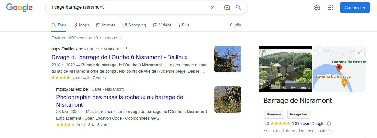 Requête sur Google : lieu en Ardenne belge
